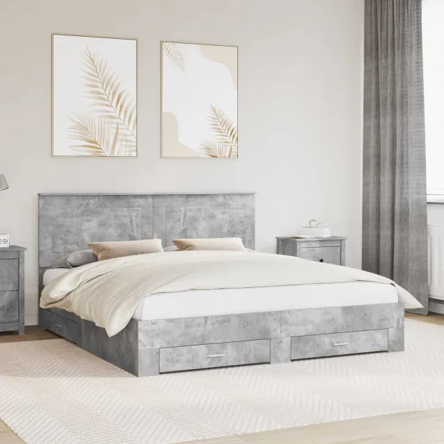 vidaXL Bedframe met lade Beton Grijs 180 x 200 cm Bewerkt hout