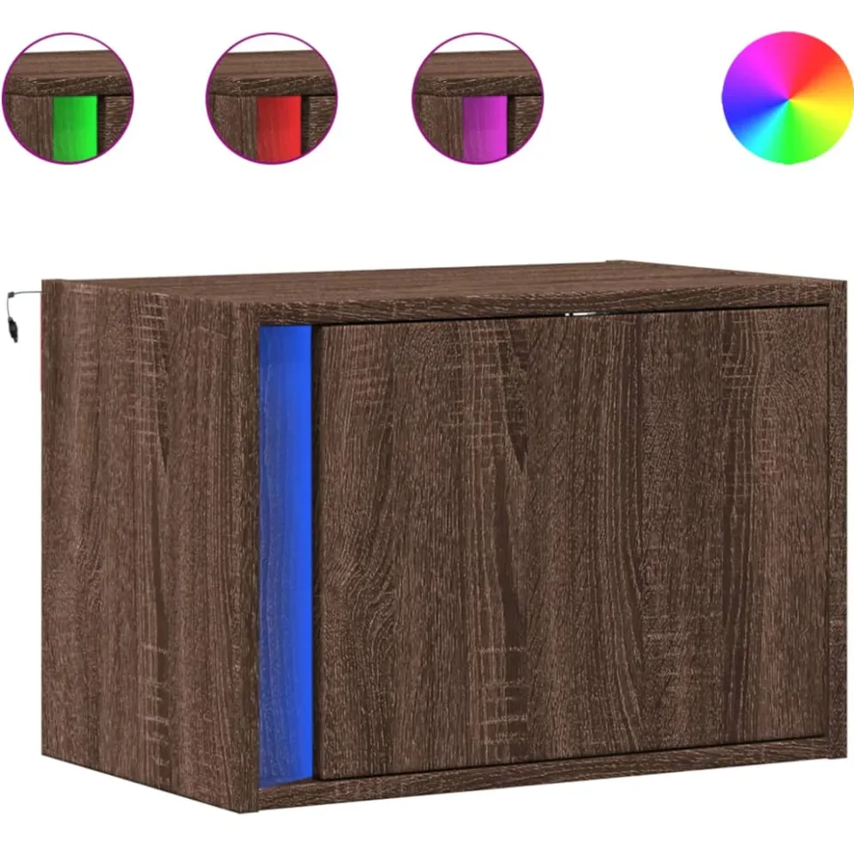 vidaXL Nachtkastjes met LED's 2 st wandgemonteerd bruin eikenkleur, foto 3