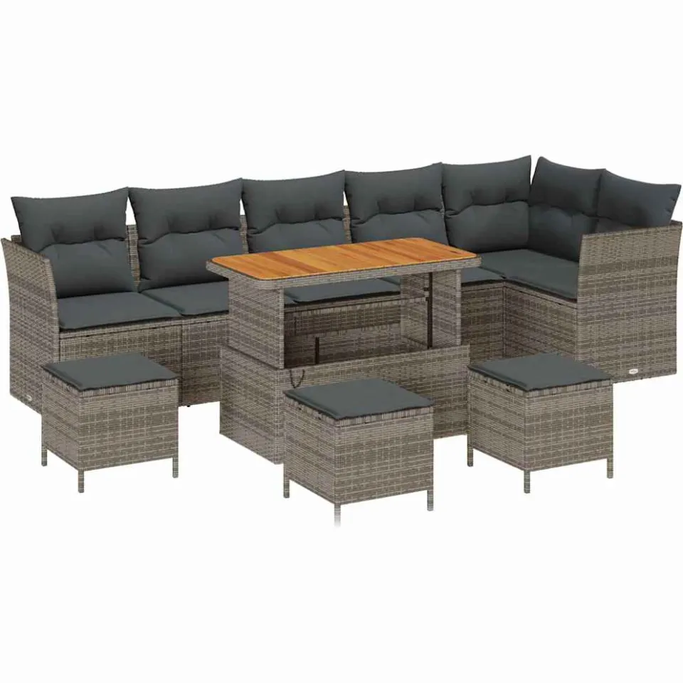 vidaXL Tuinbankenset 10 st Grijs poly rattan