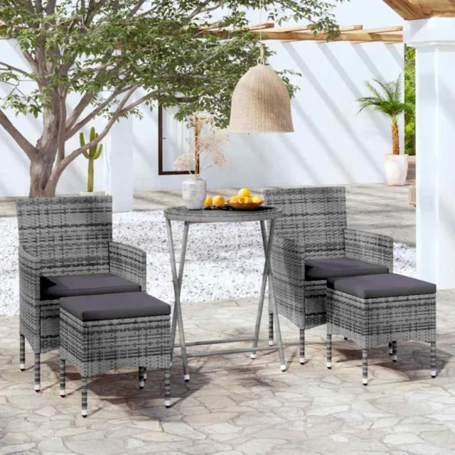 vidaXL 5-delige Bistroset poly rattan en gehard glas grijs, foto 2