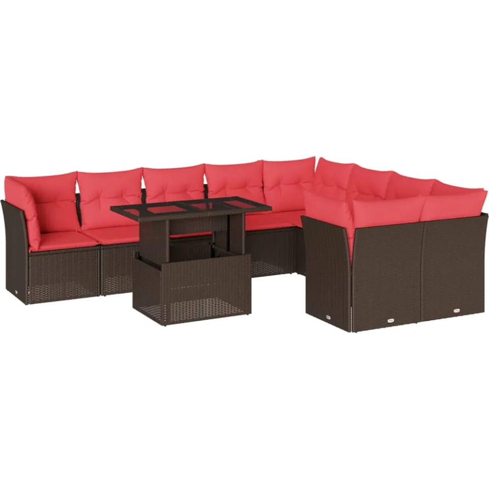 vidaXL 10-delige tuinbankset met kussens, bruin polyrotan, foto 3