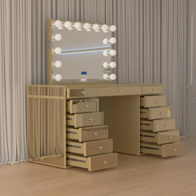 Vonato Golden Grace - Kaptafel - Touchbutton Spiegel - Ingebouwde Bluetooth - Gratis Kruk voor de make up tafel champagne goud