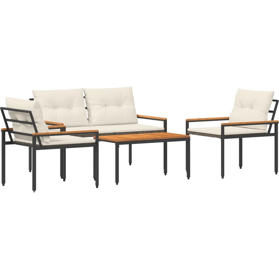 vidaXL tuinmeubelset 4 st 4-zits Crèmewit poly rattan Grijs