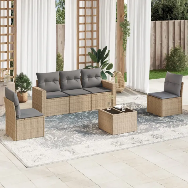 vidaXL 6-delige Loungeset met kussens poly rattan beige, foto 2