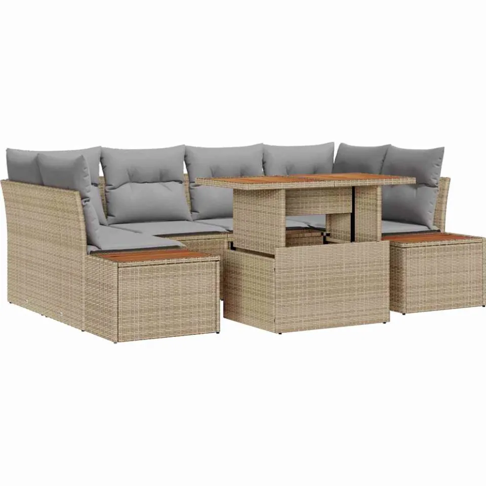 vidaXL Tuin Sofa Set 7 st Beige Poly riet