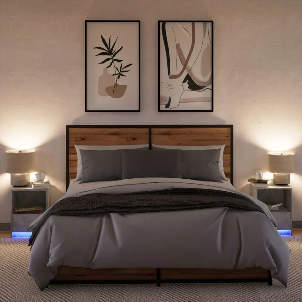 vidaXL Nachtkastjes met LED-verlichting 2 st bewerkt hout betongrijs grijs, foto 4