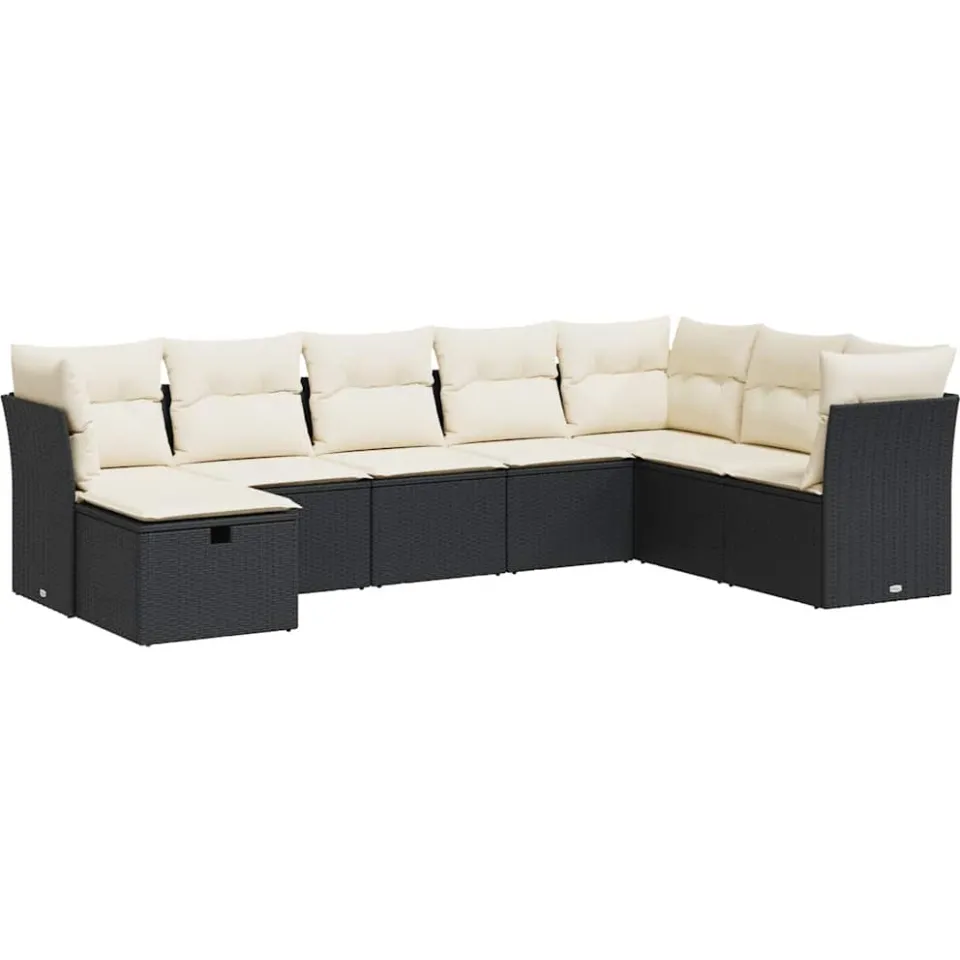 vidaXL 8-delige Loungeset met kussens poly rattan zwart, foto 3