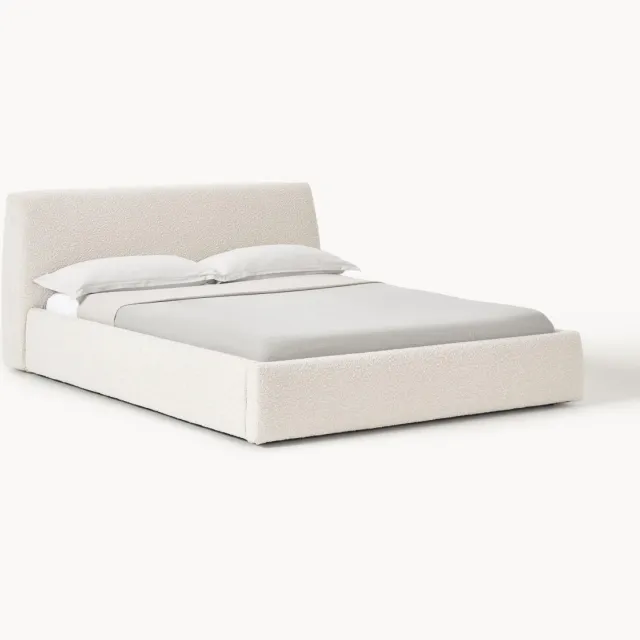 Westwing Collection Gestoffeerd bouclé bed Cloud met opbergruimte Wit