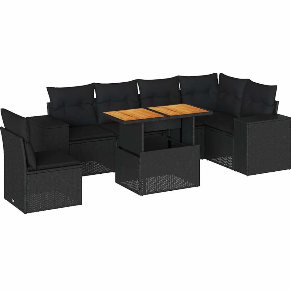 vidaXL 7-delige Loungeset met kussens poly rattan zwart, foto 3