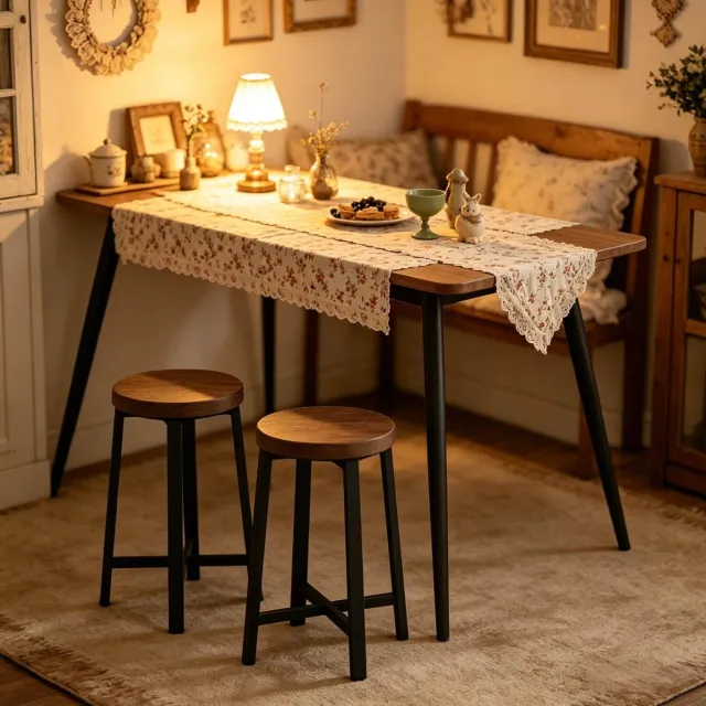 MIVRAY Eetkamerstoel Set Van 2 - Industrieel Vintage Design - Hout En Metaal - Zwart