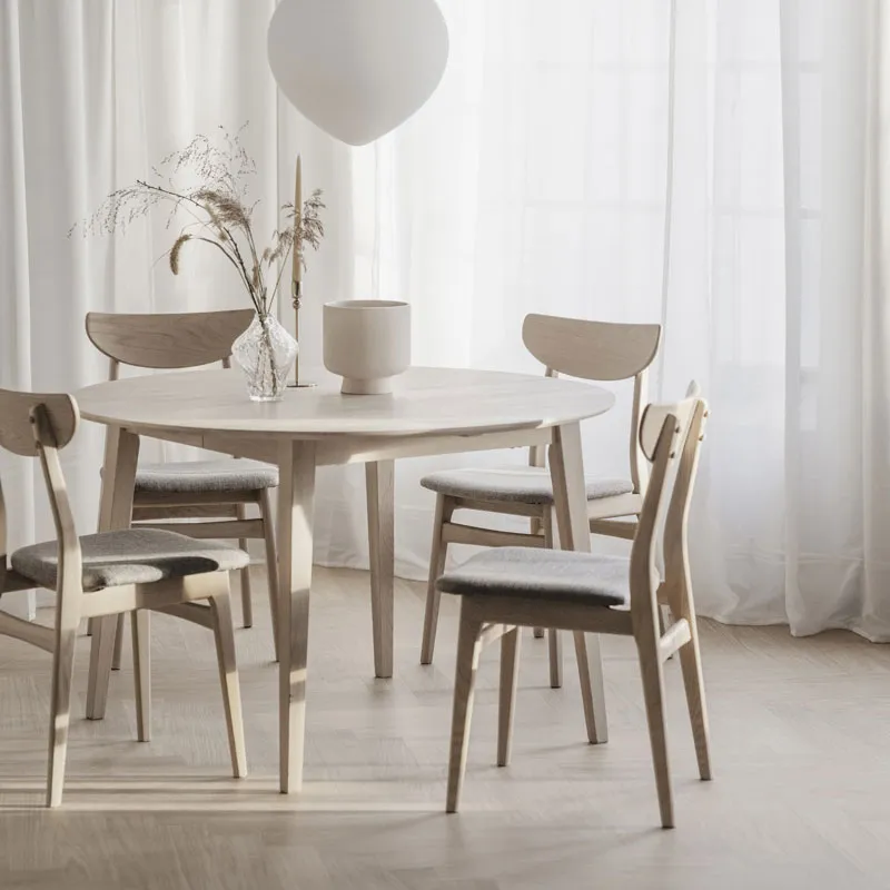 Rowico Home Rodham houten eetkamerstoel whitewash - gestoffeerde zitting lichtgrijs, foto 2