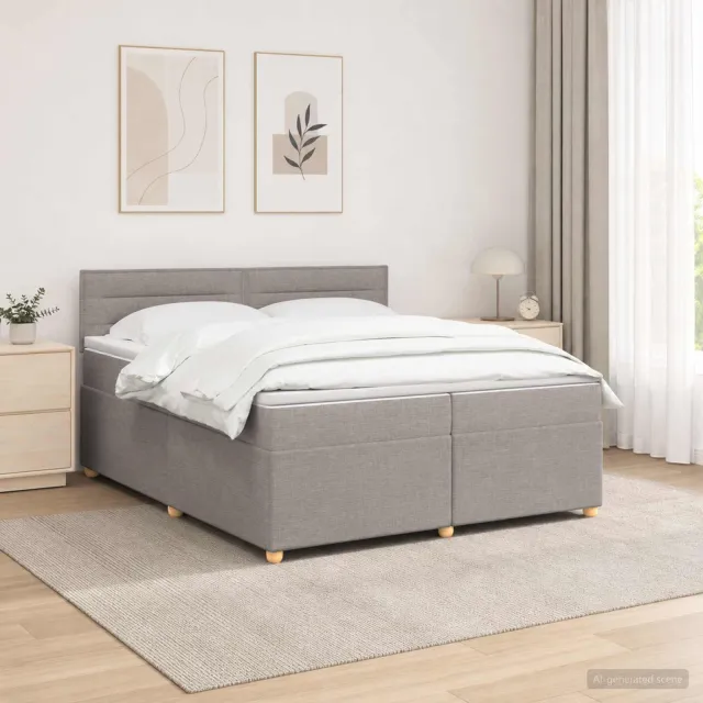 vidaXL Boxspringbed met matras met hoofdeinde Taupe 200 x 200 cm Stof