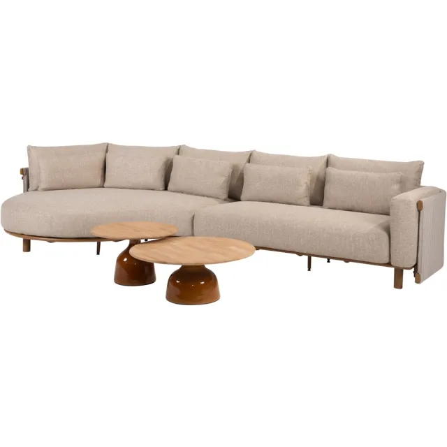 4 Seasons Outdoor June Safina modulaire chaise longue loungeset 4 delig teak amber 4 Seasons Outdoor Bruin / Terre, Grijs, Amber