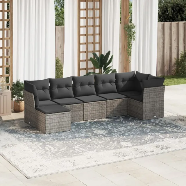 vidaXL 7-delige Loungeset met kussens poly rattan grijs, foto 2