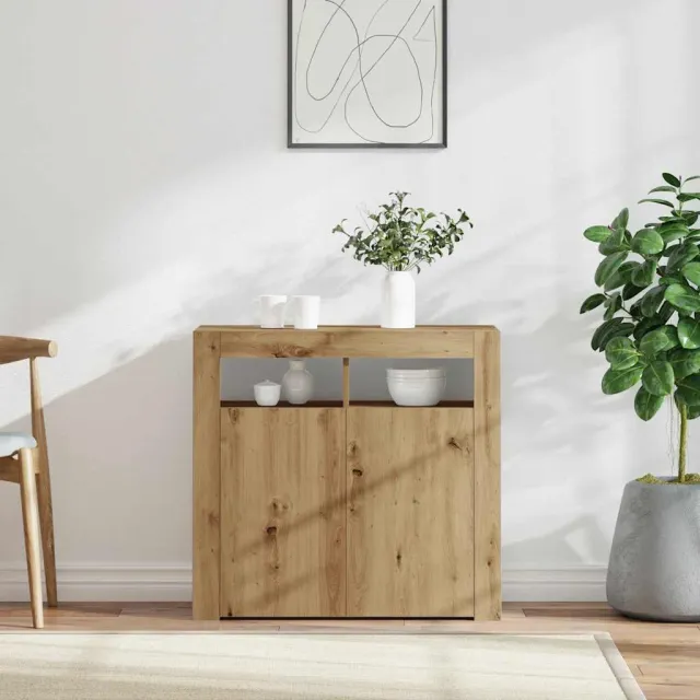 vidaXL Dressoir met LED 80x35x75 cm bewerkt hout artisanaal eiken Bruin