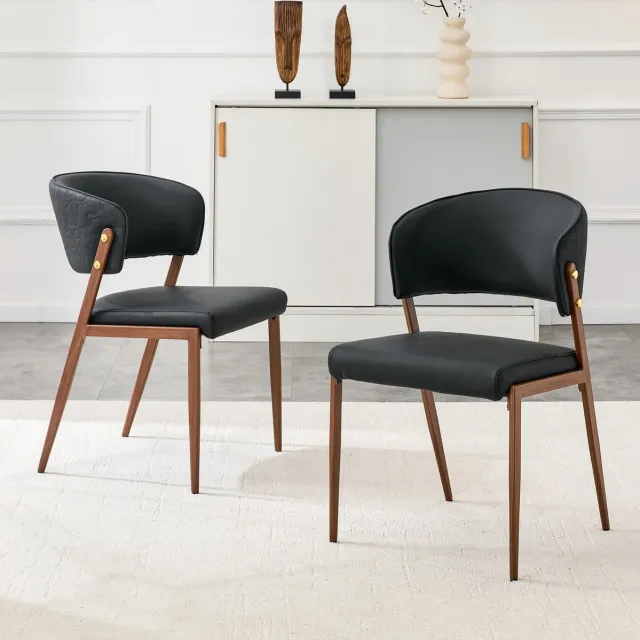 MIVRAY Eetkamerstoel 51 x 49 x 78 cm - Set van 2 Met Armleuningen En Ergonomische Rugleuning - Voor Eetkamer En Keuken - Kunstleer Zwart