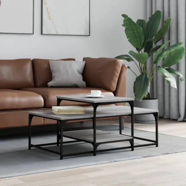vidaXL Salontafel 102x60x45 cm bewerkt hout grijs sonoma eikenkleurig, foto 2