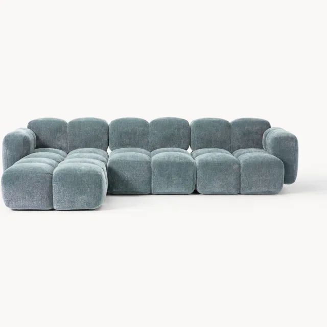 Westwing Collection Modulaire bank Tayla (4-zits) met poef (links/rechts) Blauw