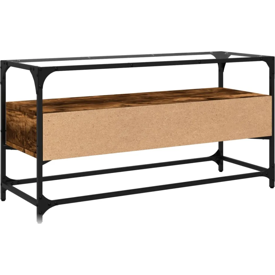 vidaXL Tv-meubel met glazen blad 98x35x51 cm hout gerookt eikenkleurig, foto 4