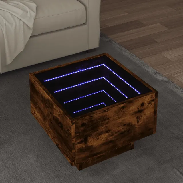 vidaXL Bijzettafel met LED 40x40x30 cm bewerkt hout gerookt eikenkleur, foto 2