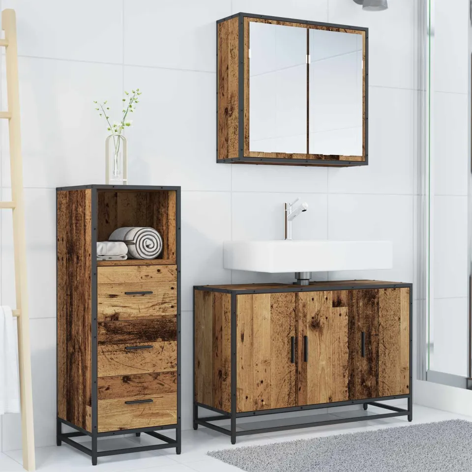 vidaXL Badkamermeubelset 3 st Oud Hout Bewerkt hout bruin, foto 3