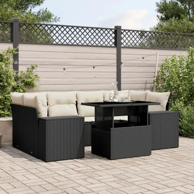 vidaXL 7-delige Loungeset met kussens poly rattan zwart, foto 2