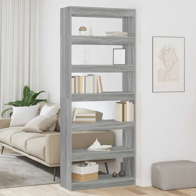 vidaXL Boekenkast 6-laags 80 x 30 x 198 cm Bewerkt hout Grijs Sonoma