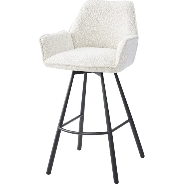 HTfurniture Audrey 180 degree swivel-Cream-Coloured Boucle-With Armrests- black legs-barstoel