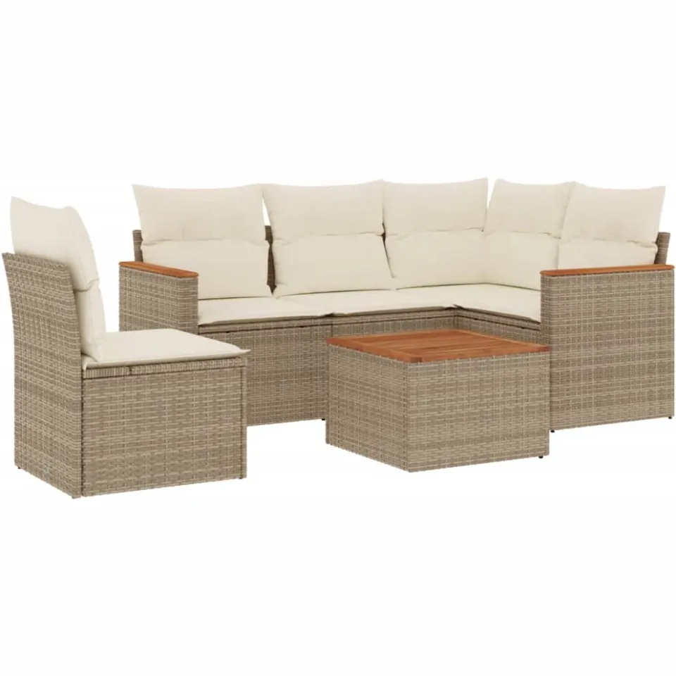 vidaXL 6-delige Loungeset met kussens poly rattan beige, foto 3