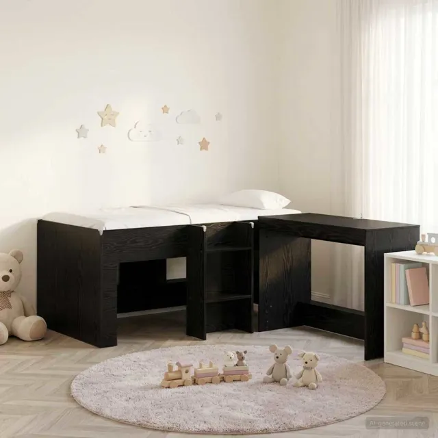 vidaXL Hoge Bed Frame met Bureau voor Kinderen 2 st Zwart eiken