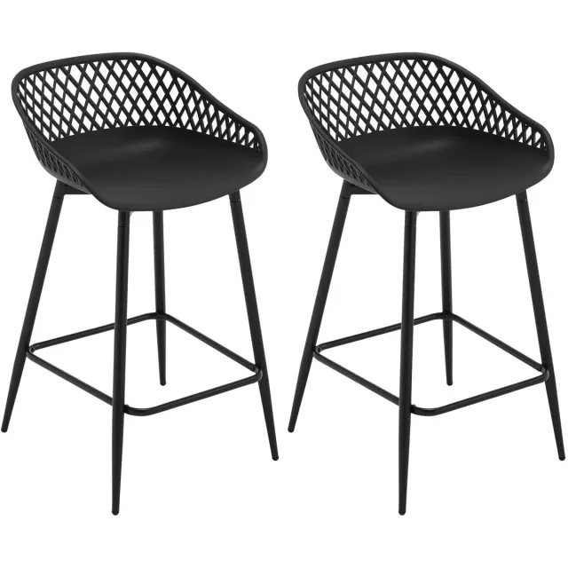 Klarven Barkrukken met Rugleuning Zwart - Barkrukken Set van 2 - Barkrukken met Armleuning - Bar Stool - Barkrukken Buiten - Stevig, Draagvermogen tot 150 kg - B47xh84xd48,5cm