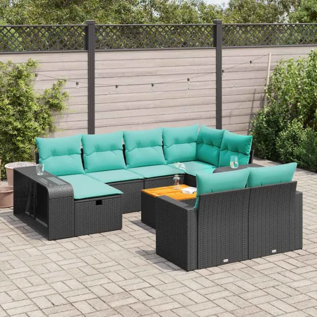 vidaXL 11-delige Loungeset met kussens poly rattan zwart, foto 2