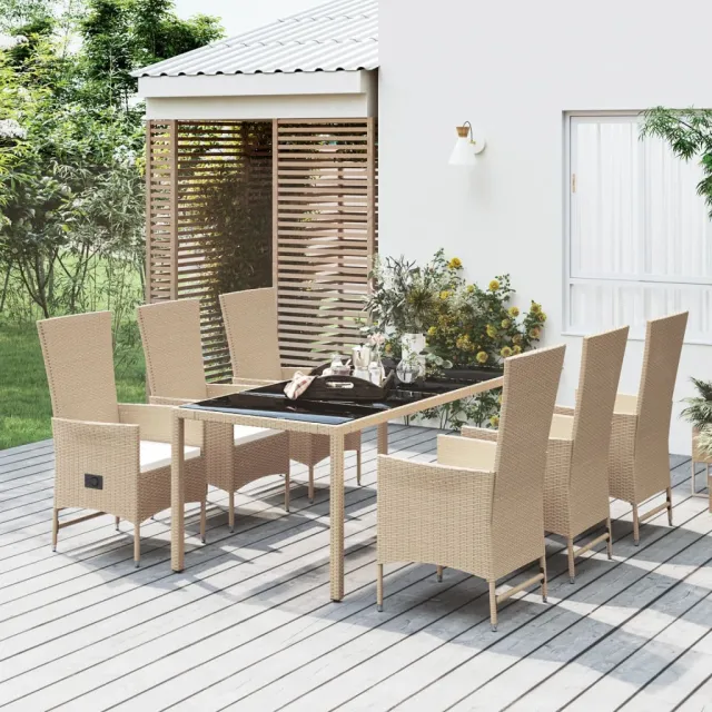 vidaXL 7-delige Tuinset met kussens poly rattan beige, foto 2