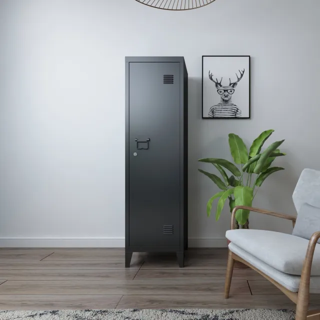 en.casa Lockerkast Kurikka metaal 137x38x38 cm zwart [en.casa]