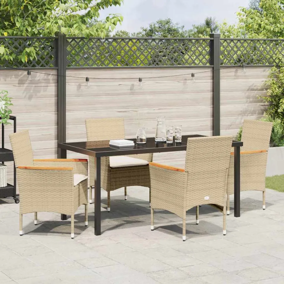 vidaXL Tuin eettafelset 5 st Beige poly rattan, foto 3