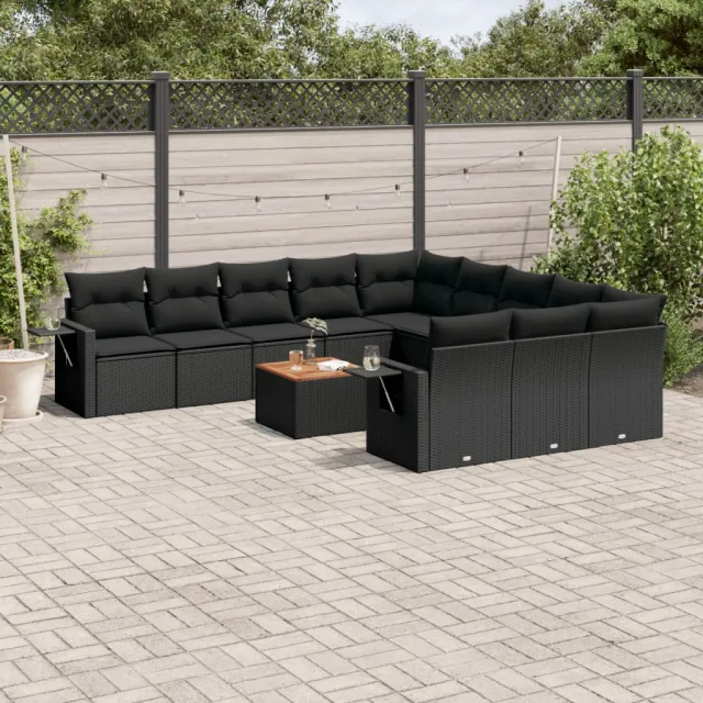 vidaXL 12-delige Loungeset met kussens poly rattan zwart, foto 2