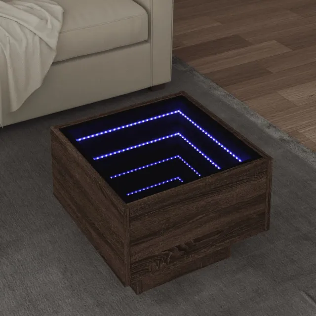 vidaXL Bijzettafel met LED 40x40x30 cm bewerkt hout bruin eikenkleur, foto 2