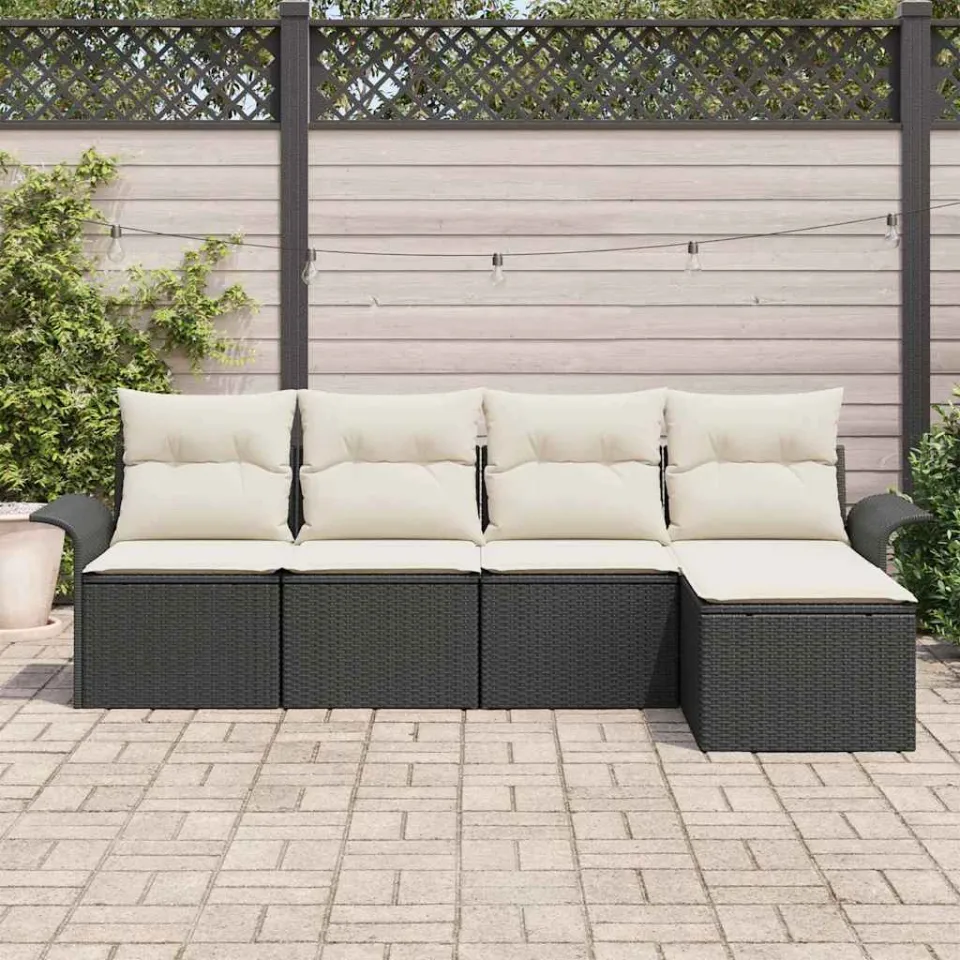 vidaXL Buitensofa 5 st Zwart poly rattan, foto 3