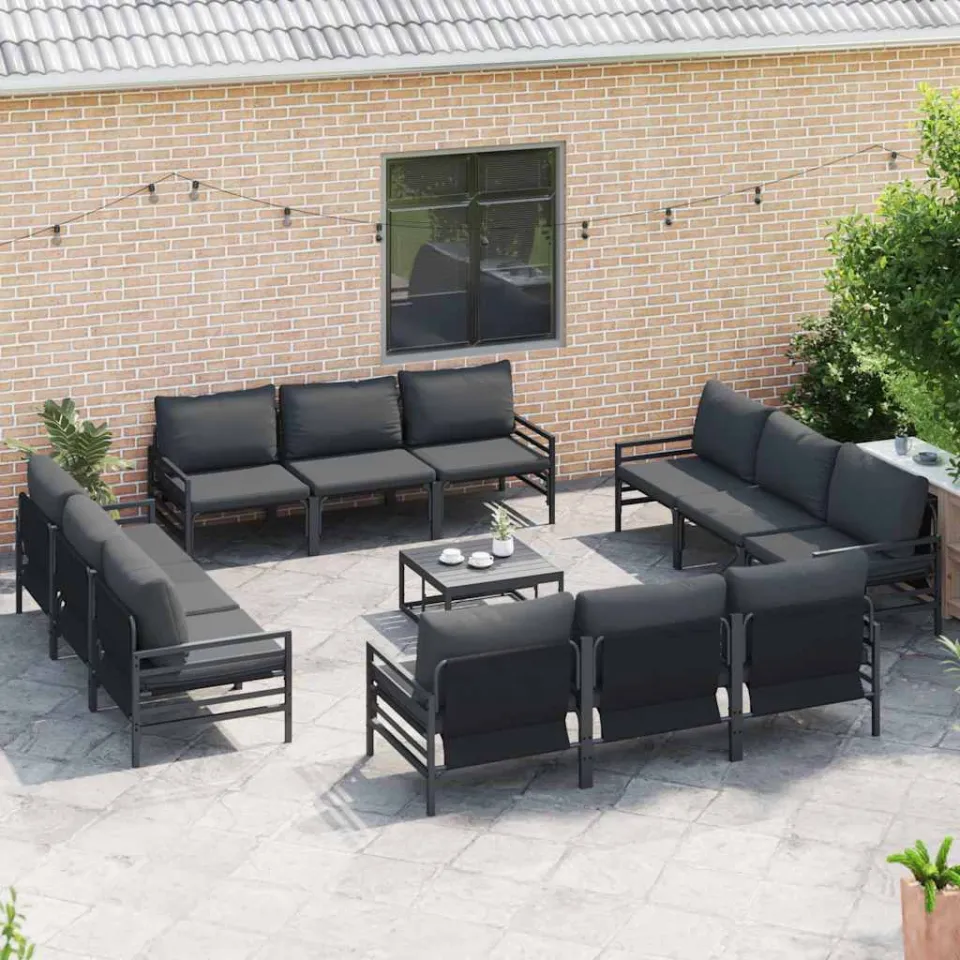 vidaXL Tuinbankenset 12 st Zwart Staal, foto 3