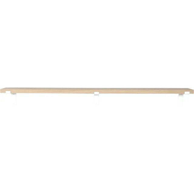 GoudmetHout Wandplank Industrieel - 160 x 10 cm Muurplank - Eiken Hout - Decoratie Wandrek & Boekenrek - Hangplank Keuken - Wall Shelf + 2 Mat Witte Plankdragers van Staal Licht eiken, Mat wit