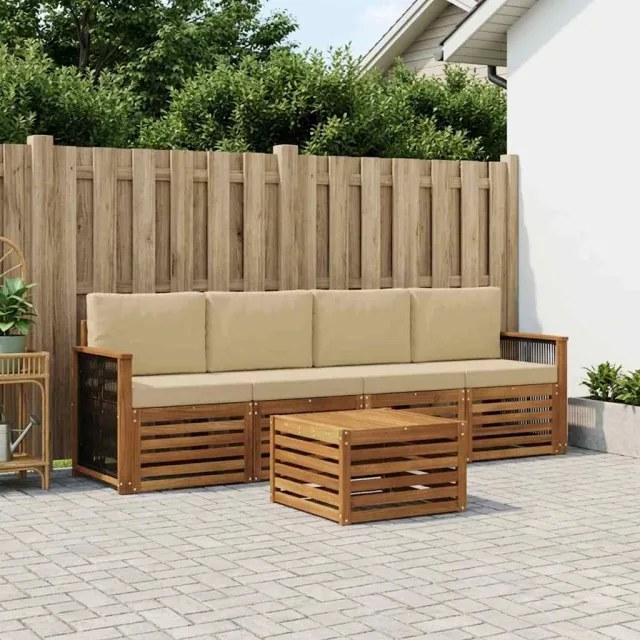 vidaXL Buiten bankenset 5 st 4-zits Natuurlijk en Beige