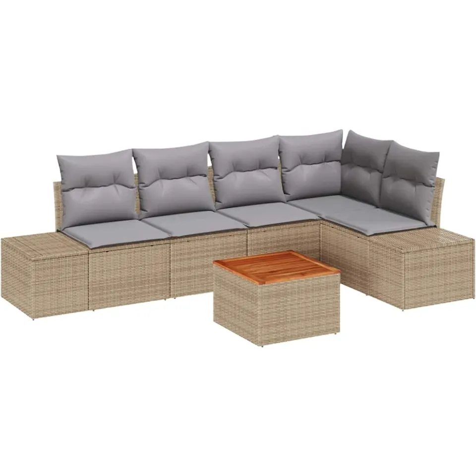 vidaXL Tuinbankenset 6 st Beige poly rattan