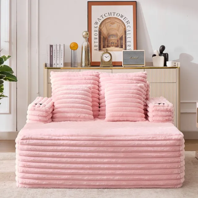MIVRAY Chaise Longue 135 x 128 x 86 cm - Zacht Kunstbont Met Bekerhouders - Voor Ontspannen En Dutjes - Tweepersoons Kunstbont Roze