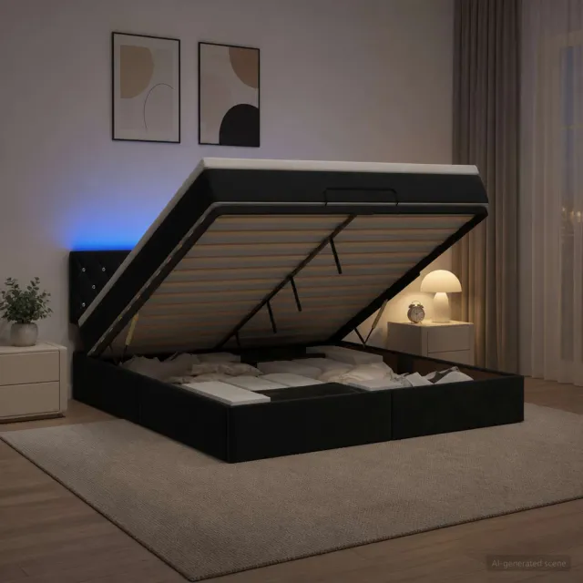 vidaXL Ottoman Bed met Matrassen en LED Zwart 160 x 200 cm fluweel
