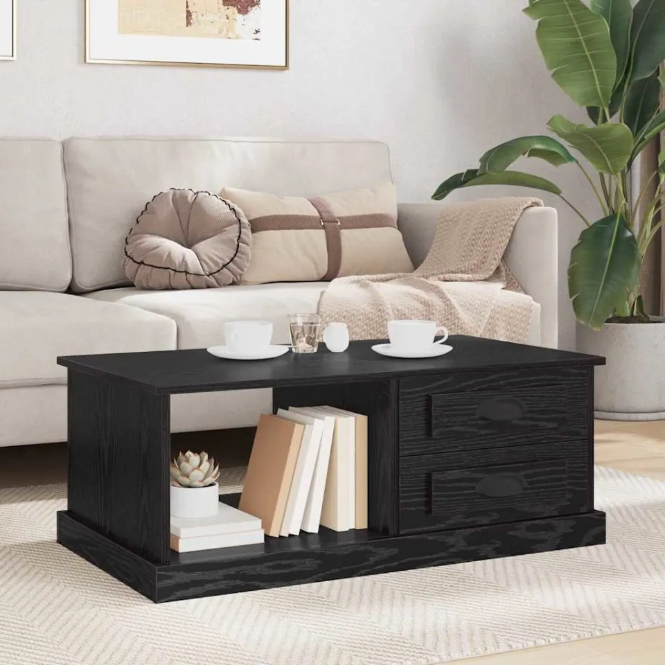 vidaXL Salontafel Zwart Eiken 90 x 50 x 35 cm Bewerkt hout, foto 4