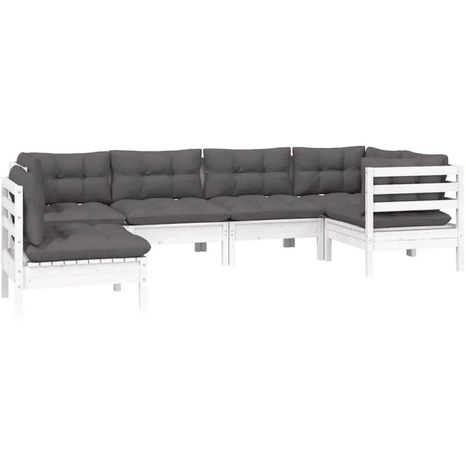 vidaXL 6-delige Loungeset met kussens grenenhout wit