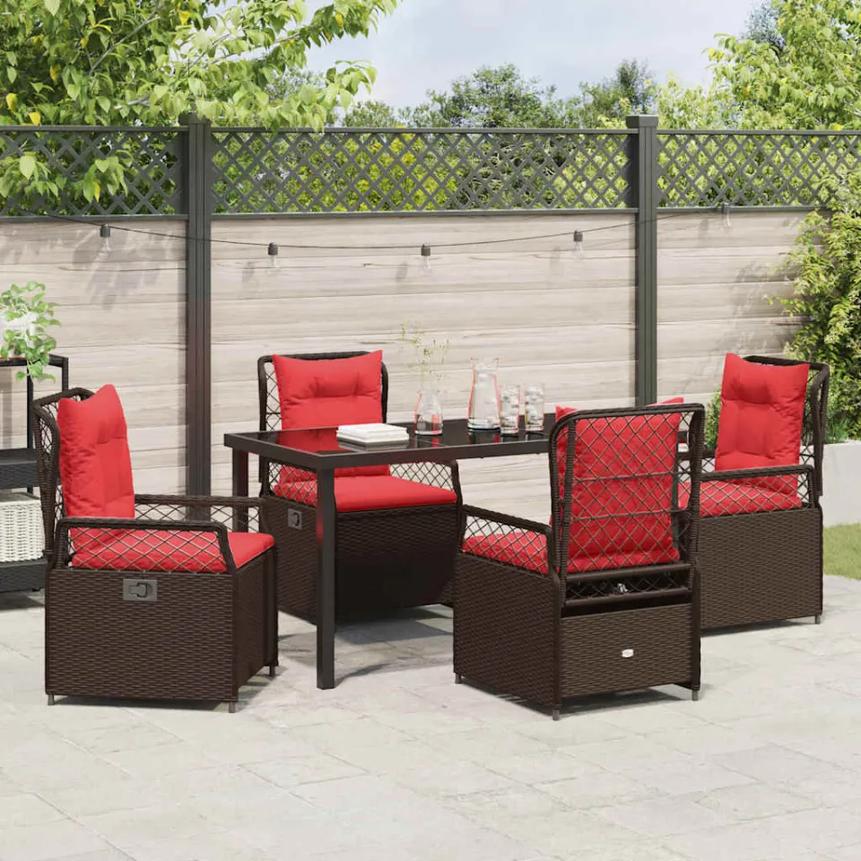 vidaXL Tuin eettafelset 5 st Bruin poly rattan, foto 3