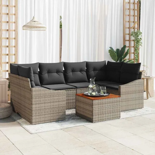 vidaXL Tuinbankenset 7 st Grijs poly rattan
