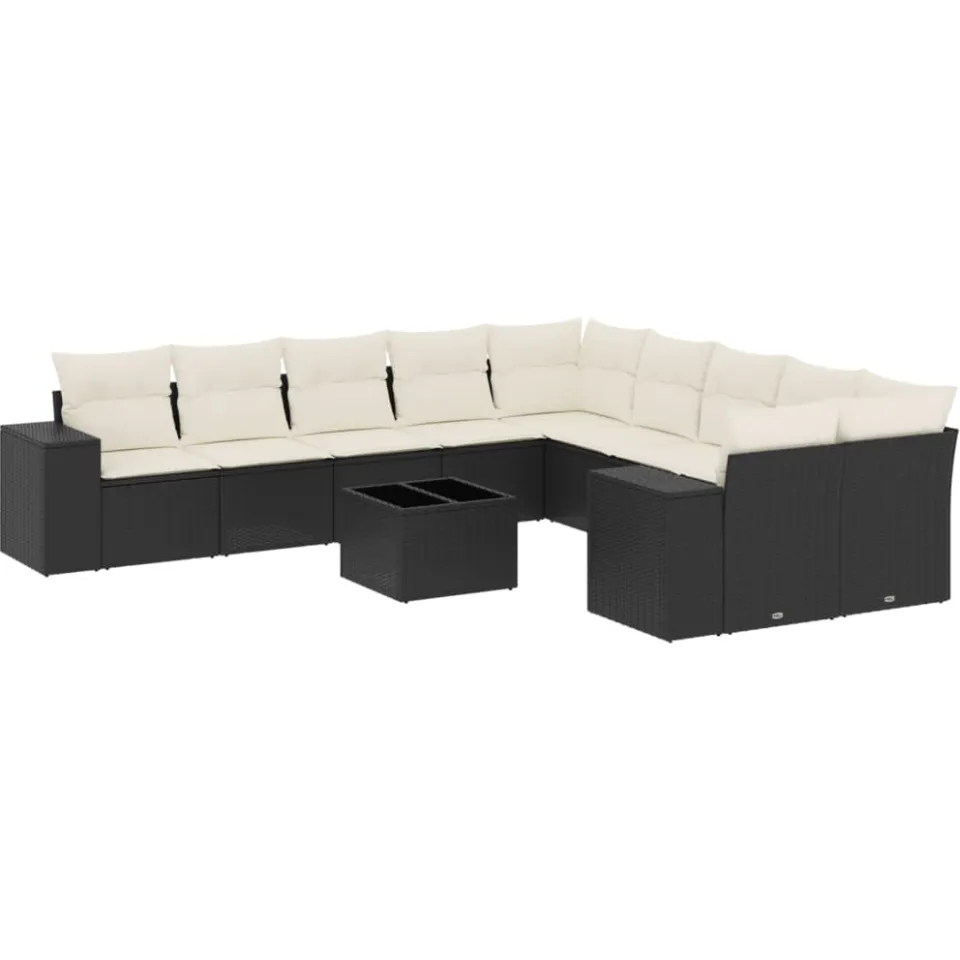vidaXL 11-delige Loungeset met kussens poly rattan zwart, foto 3