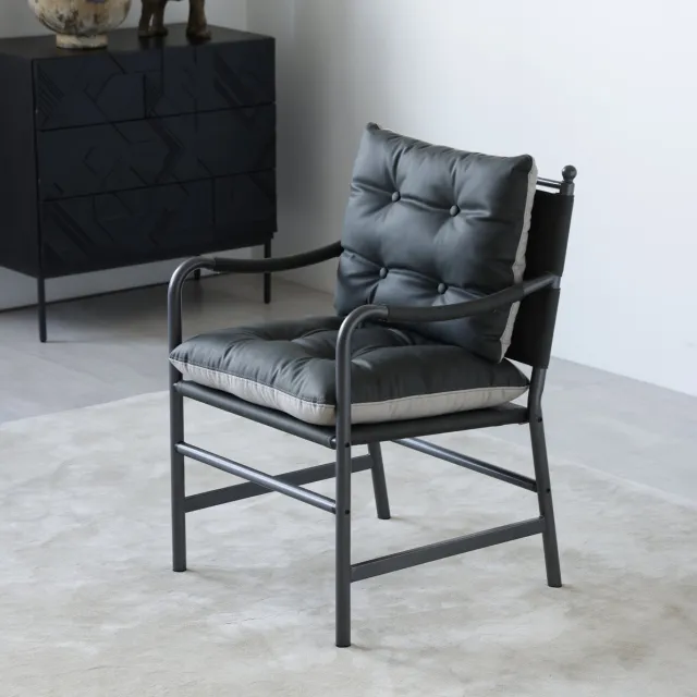 REDOM Fauteuil - PU-leren bekleding - Gecapitonneerde zitting en rugleuning - Armleuningen - Mid-century moderne stijl - Metaal - Zwart - 59,9 x 62 x 89,9 cm